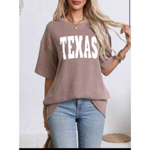 Texas & Letter Print Women Tops Summer Loose Oversized r T Shirts size small